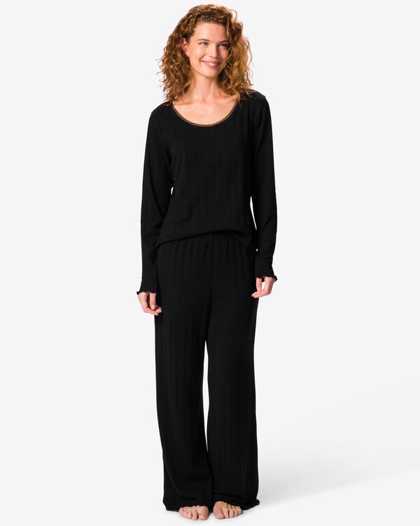 pyjama femme ajour&eacute; c&oelig;urs noir noir - 23401689BLACK - HEMA