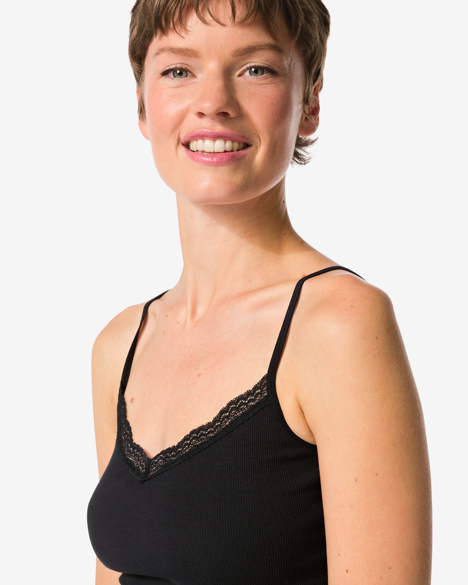 dameshemd spaghettibandjes met kant zwart zwart - 19691224BLACK - HEMA