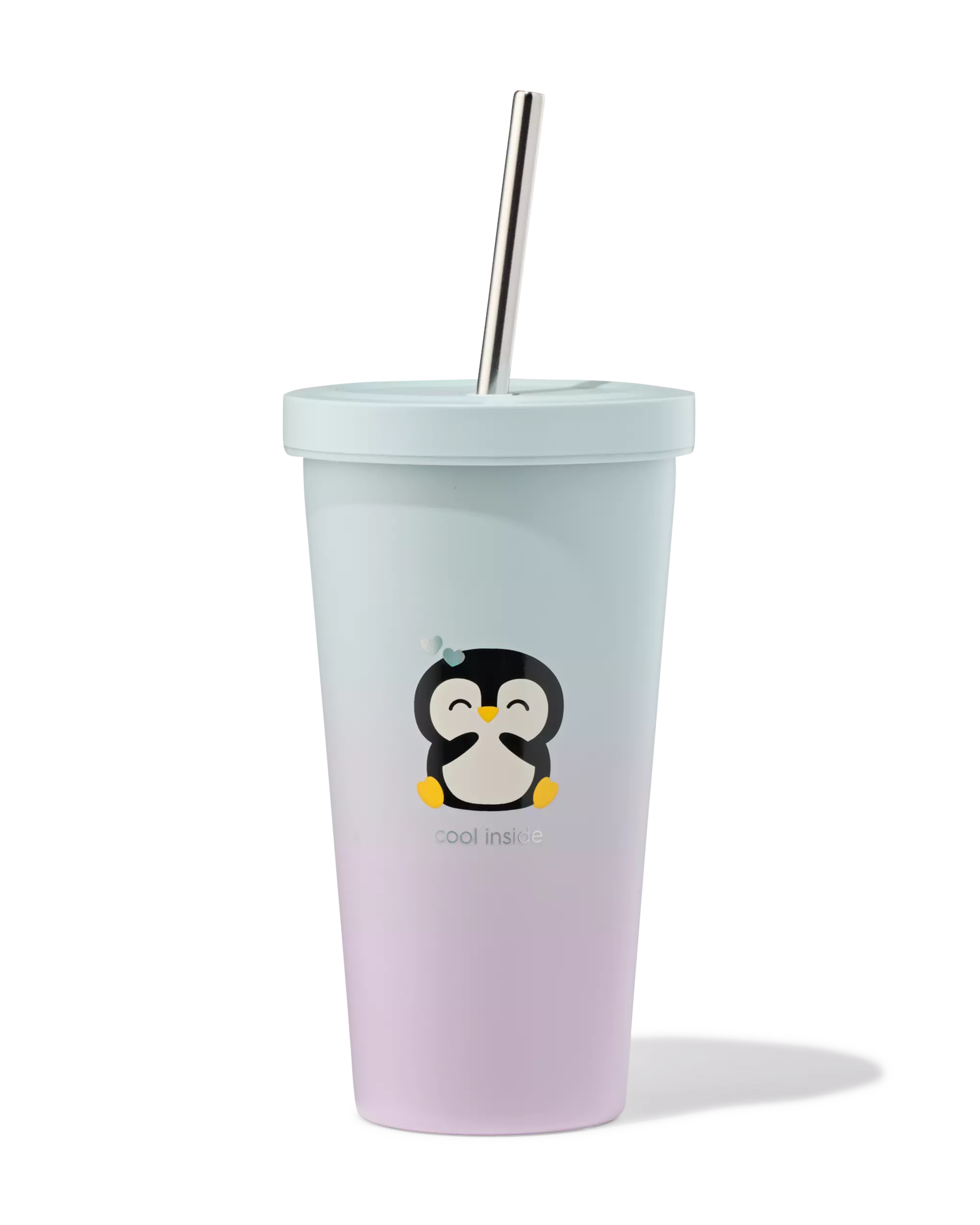 gobelet 500 ml avec paille inox pingouin