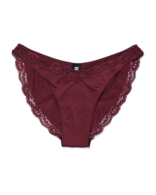 damesbrazilian hoge beenuitsnede micro met kant donkerrood