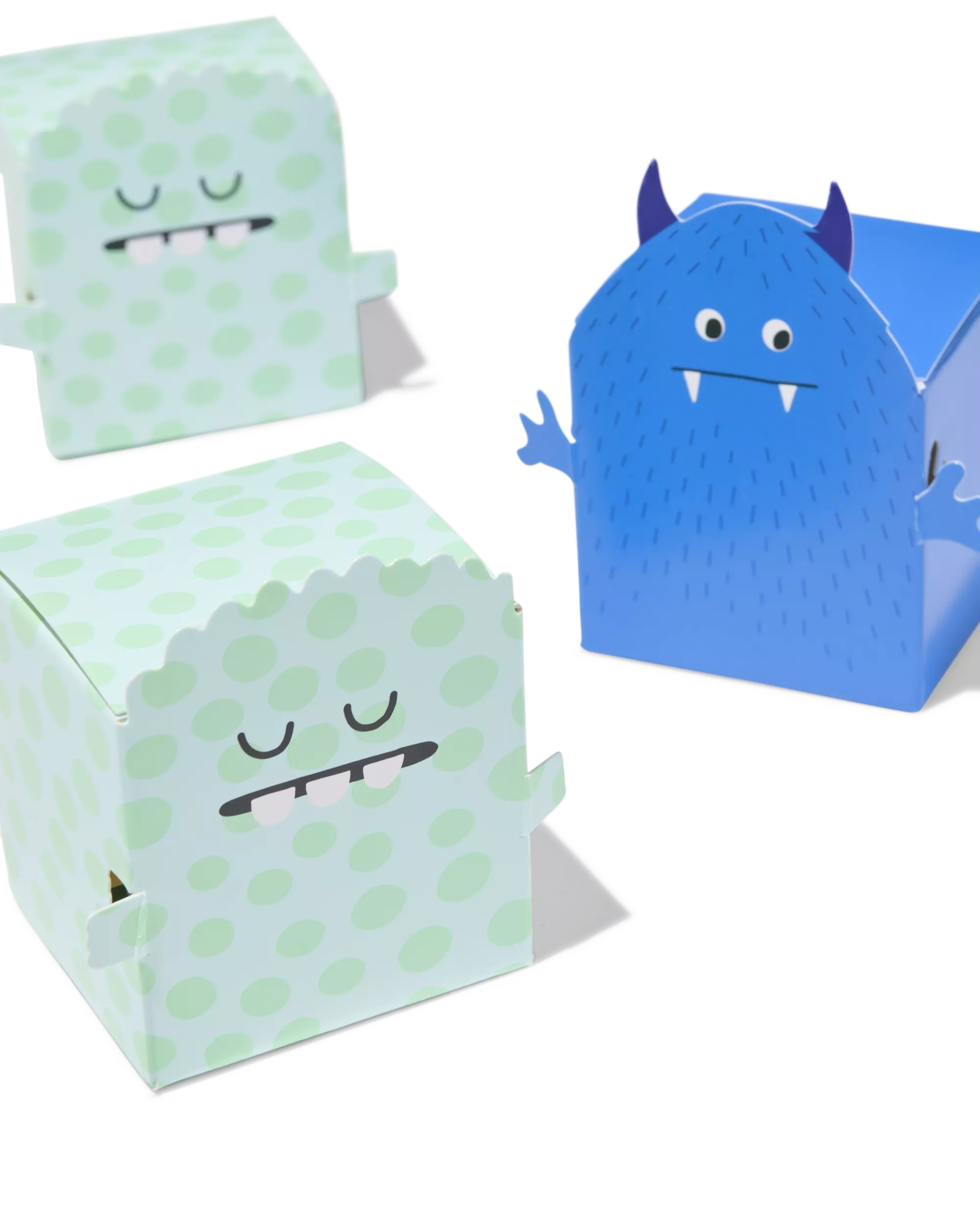 Faltbare Geschenkboxen, 5 × 5 × 5 cm, Pappe, Monster – 6 Stück