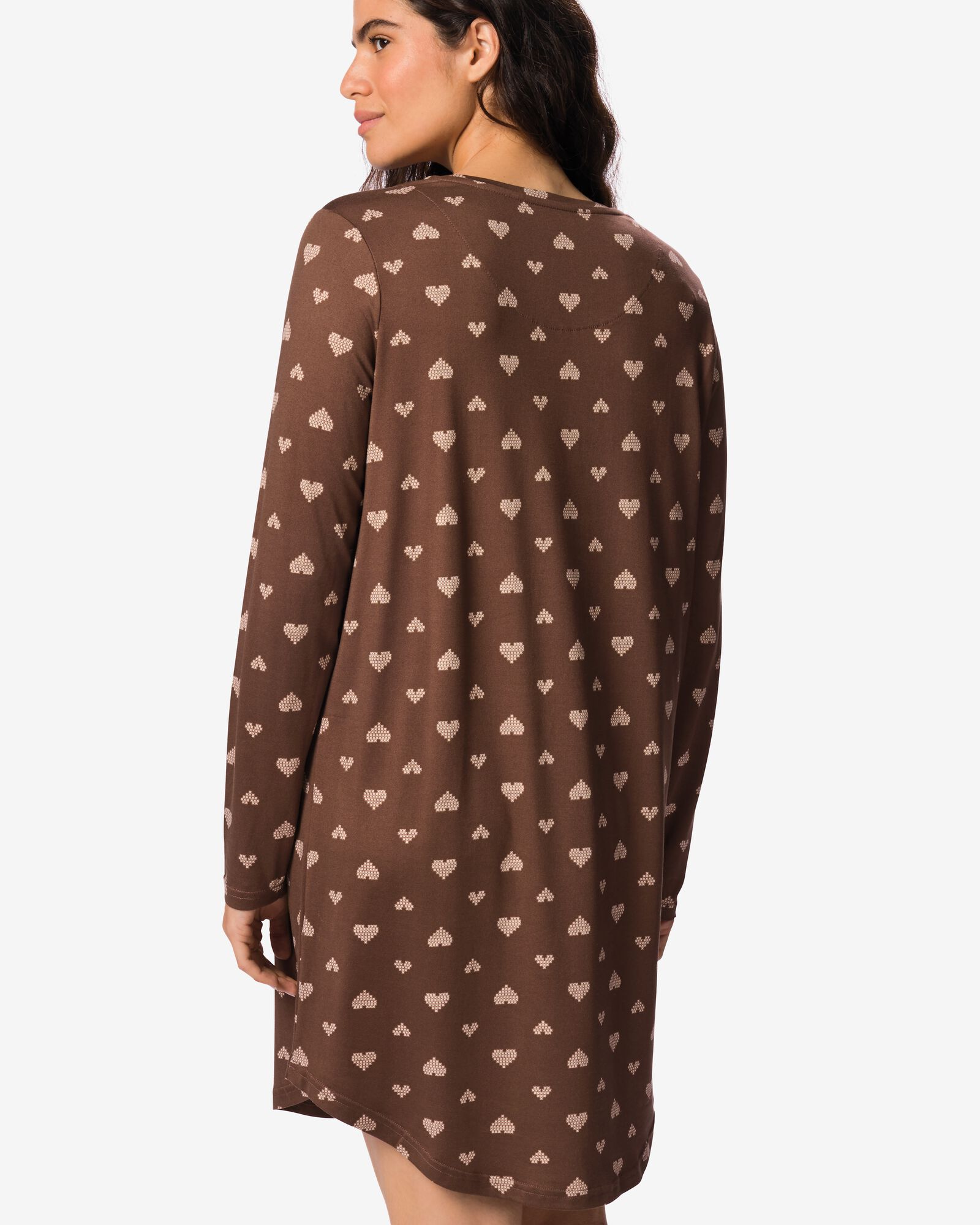 chemise de nuit femme tissu bross&eacute; micro c&oelig;urs marron marron - 23401814BROWN - HEMA