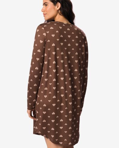 chemise de nuit femme tissu bross&eacute; micro c&oelig;urs marron marron - 23401814BROWN - HEMA