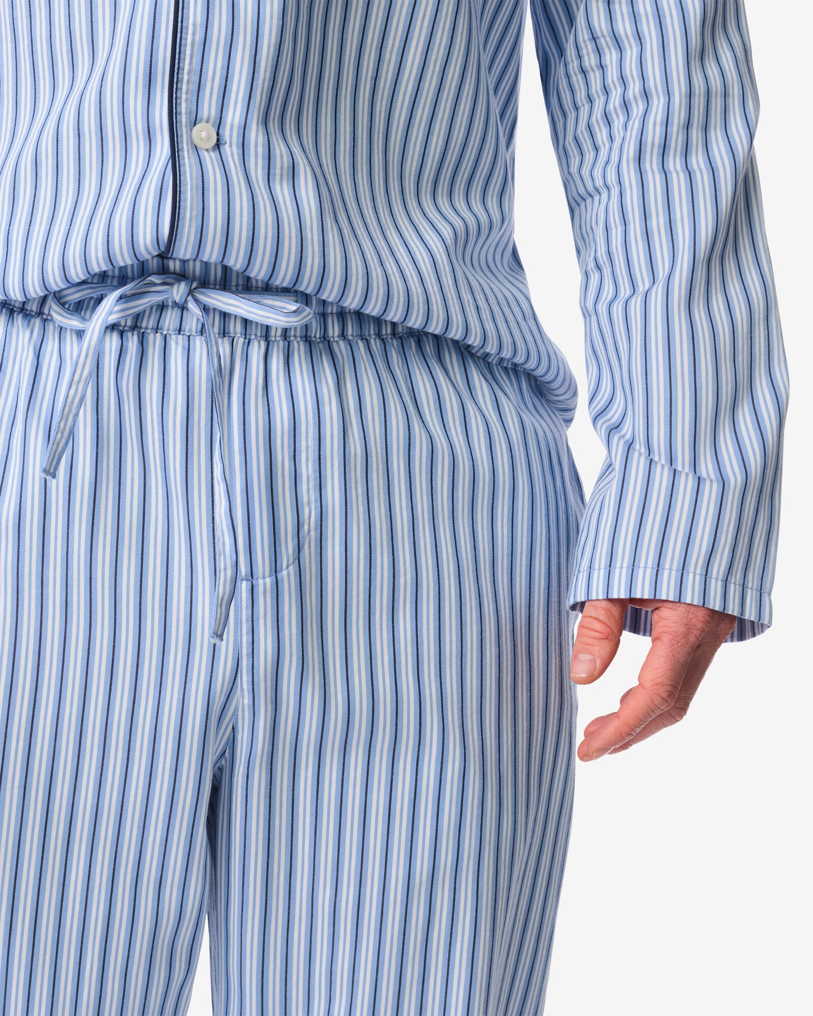 Herren-Pyjama Palle, Popeline, gestreift mittelblau - 23686210MIDBLUE - HEMA