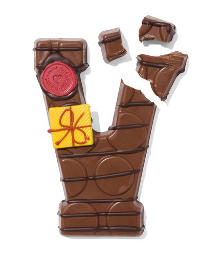 Lettre en chocolat d&eacute;cor&eacute;e &agrave; la main lait V 180g V lait - 24427422 - HEMA
