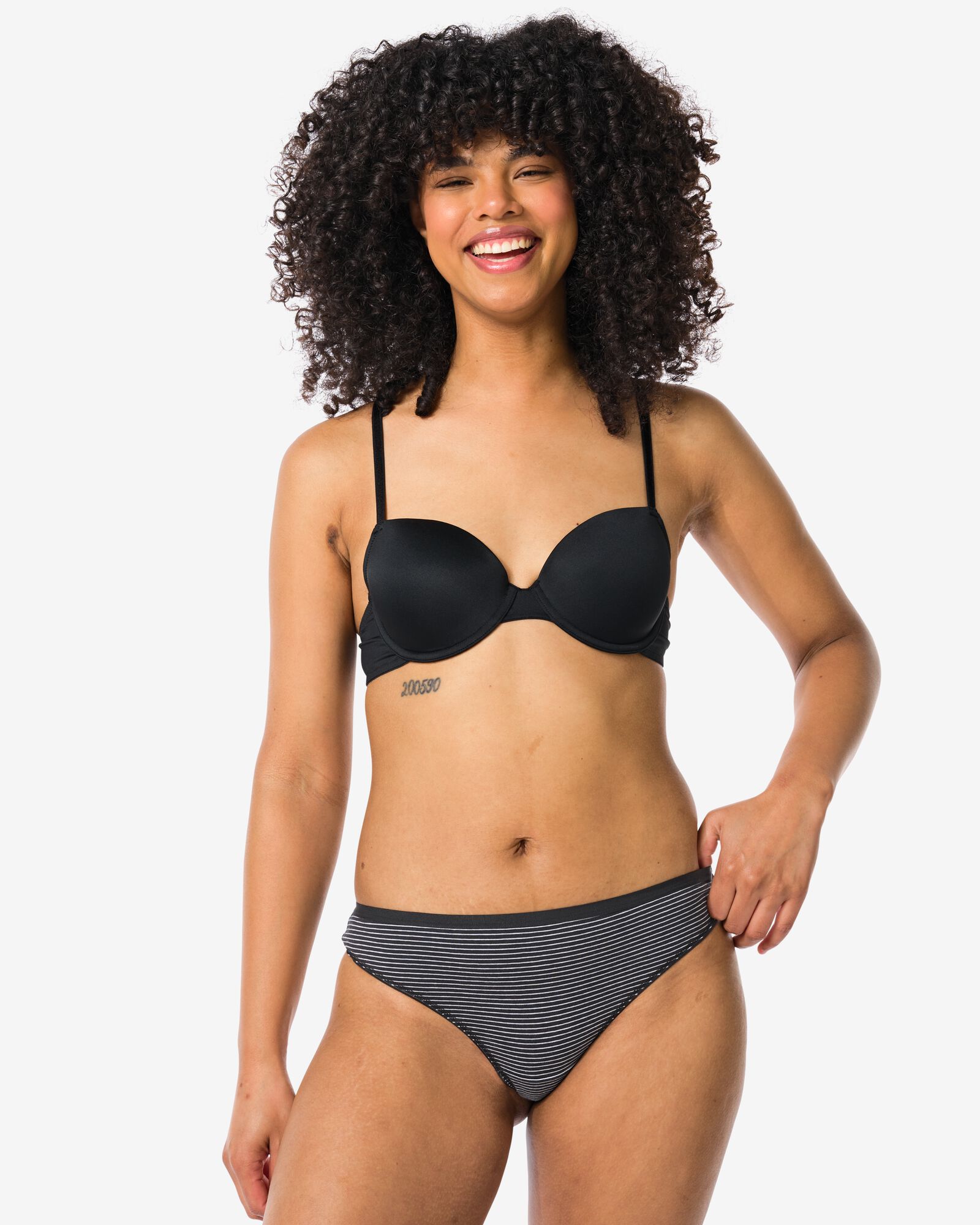 2 strings femme taille haute coton stretch noir/blanc - 19640900BLACKWHITE - HEMA