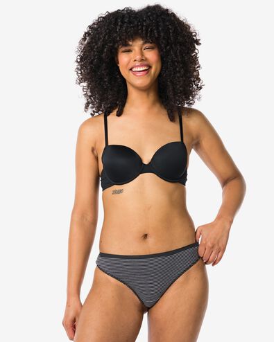 2 strings femme taille haute coton stretch noir/blanc - 19640900BLACKWHITE - HEMA