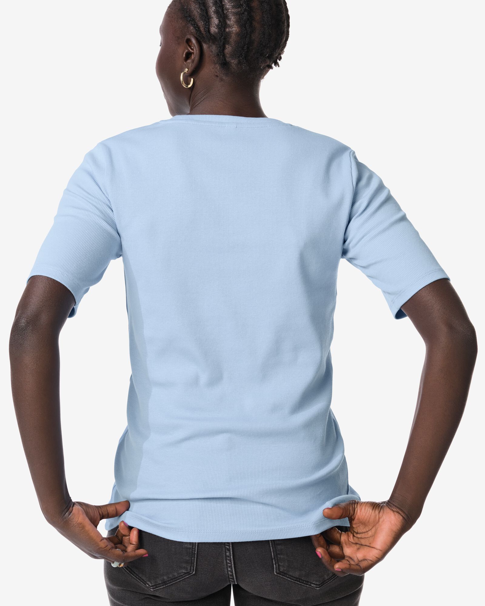 Damen-T-Shirt, normale Passform, gerippt blau blau - 36370085BLUE - HEMA