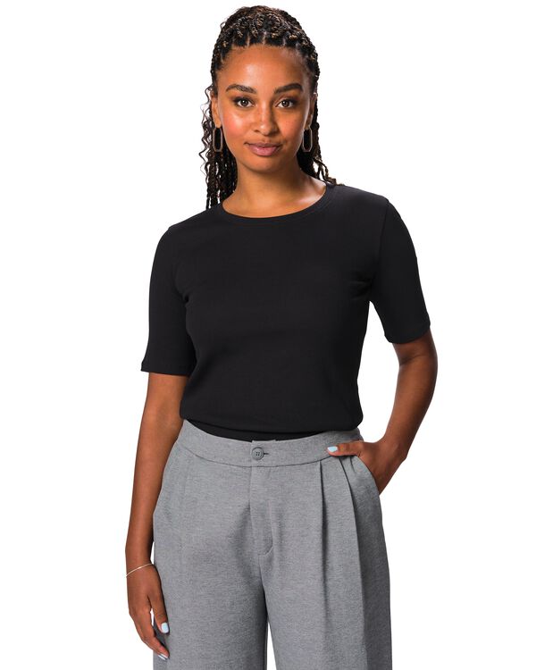 Damen-T-Shirt Clara gerippt schwarz schwarz - 36259050BLACK - HEMA