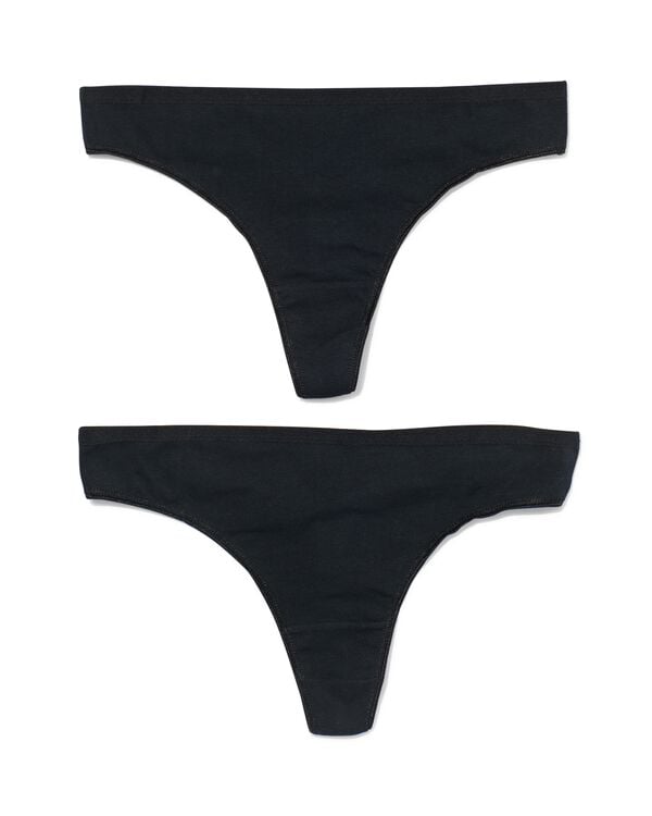 dames strings stretch katoen - 2 stuks zwart zwart - 19630900BLACK - HEMA
