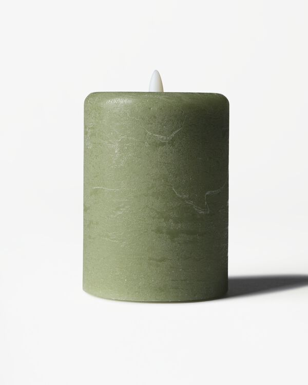 bougie cylindrique LED ⌀7,5 x 10 cm rustique verte - 13550231 - HEMA
