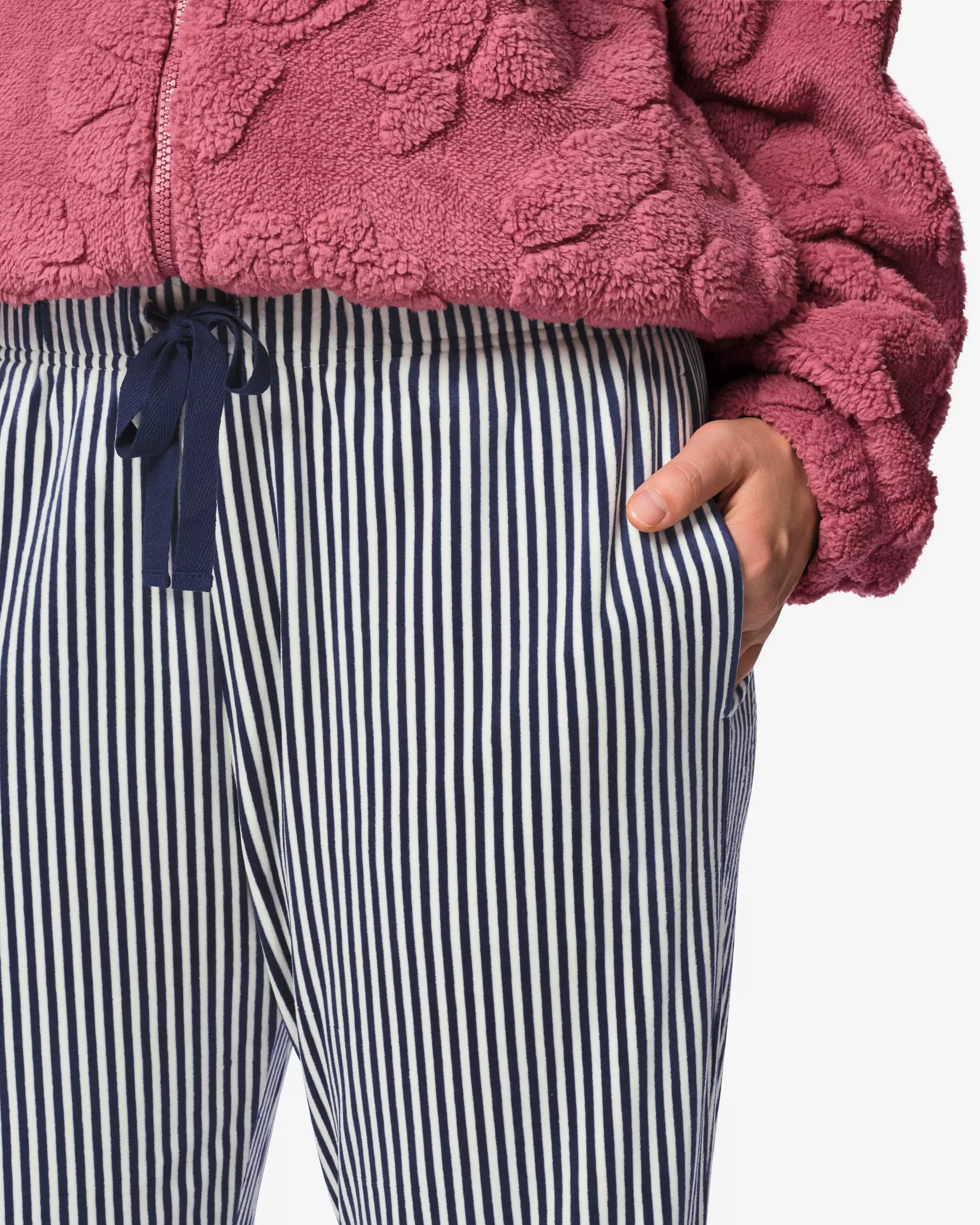 Damen-Pyjamahose, Velours, gestreift