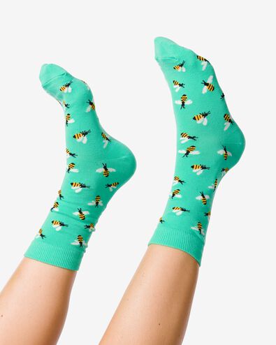 sokken voor volwassenen 'just bee yourself' groen - 4141130GREEN - HEMA