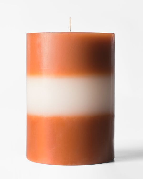 bougie cylindrique &Oslash; 7 x 10 cm rayures orange fonc&eacute; et ivoire - 13506216 - HEMA