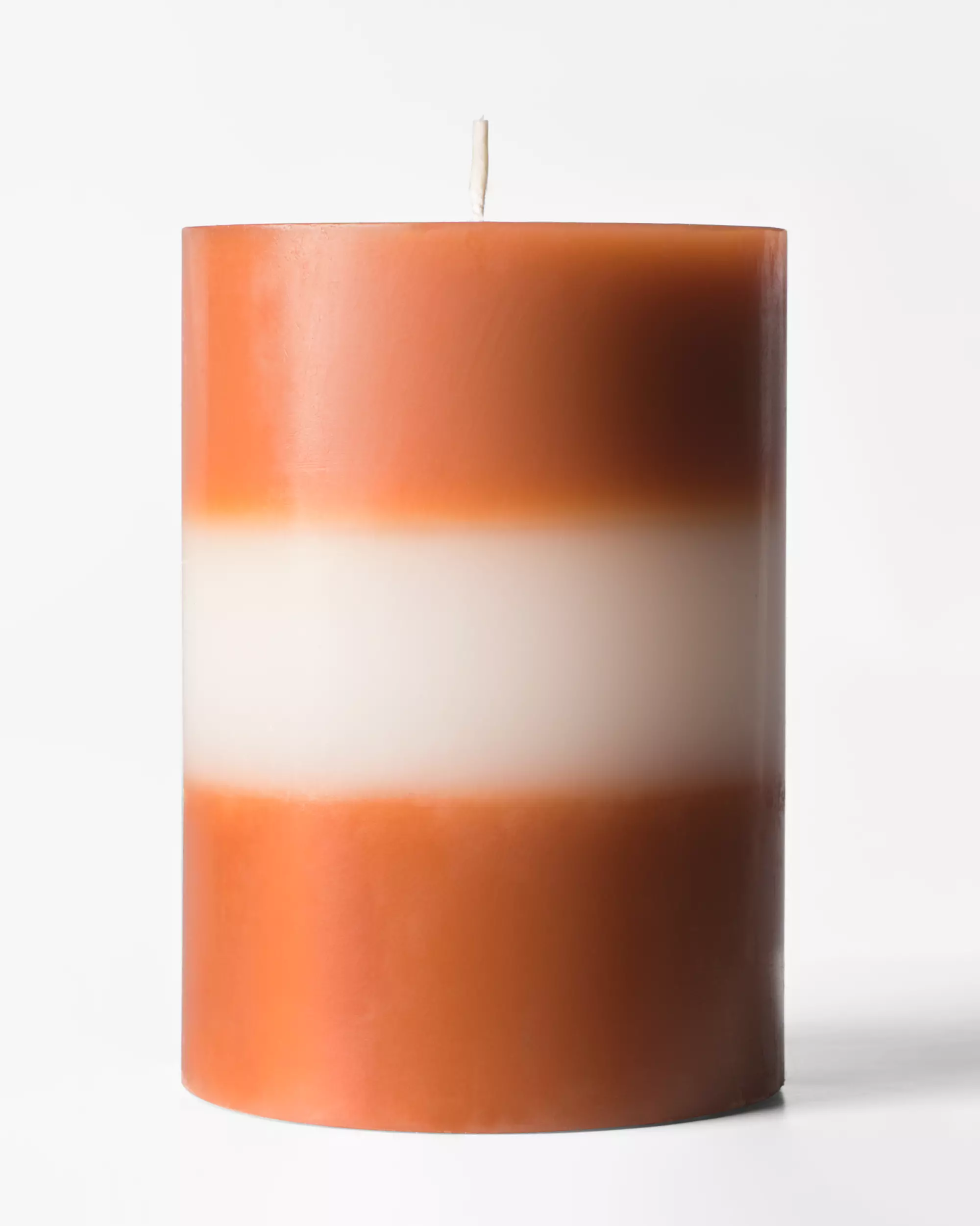 bougie cylindrique Ø 7 x 10 cm rayures orange foncé et ivoire