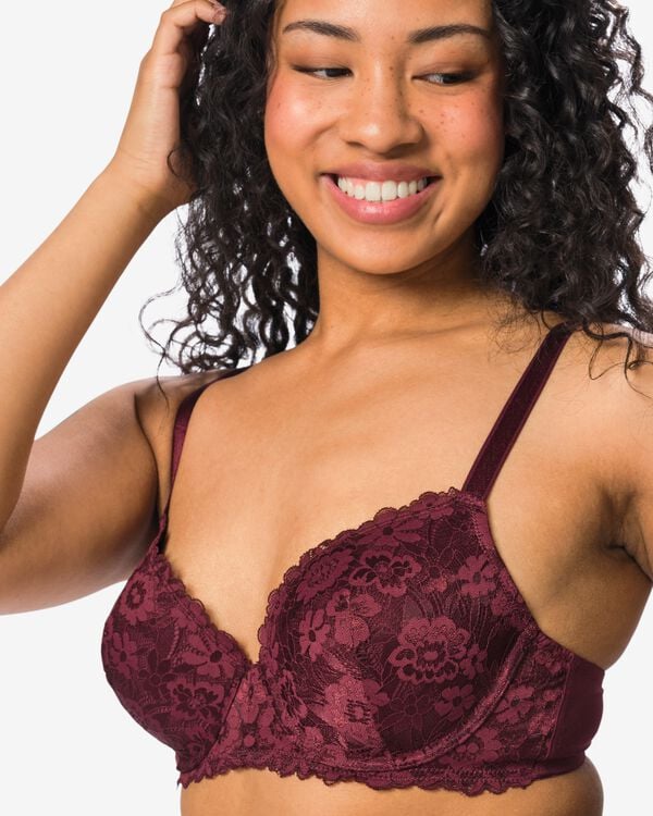 voorgevormde kanten bh met beugel donkerrood - 21813310DARKRED - HEMA