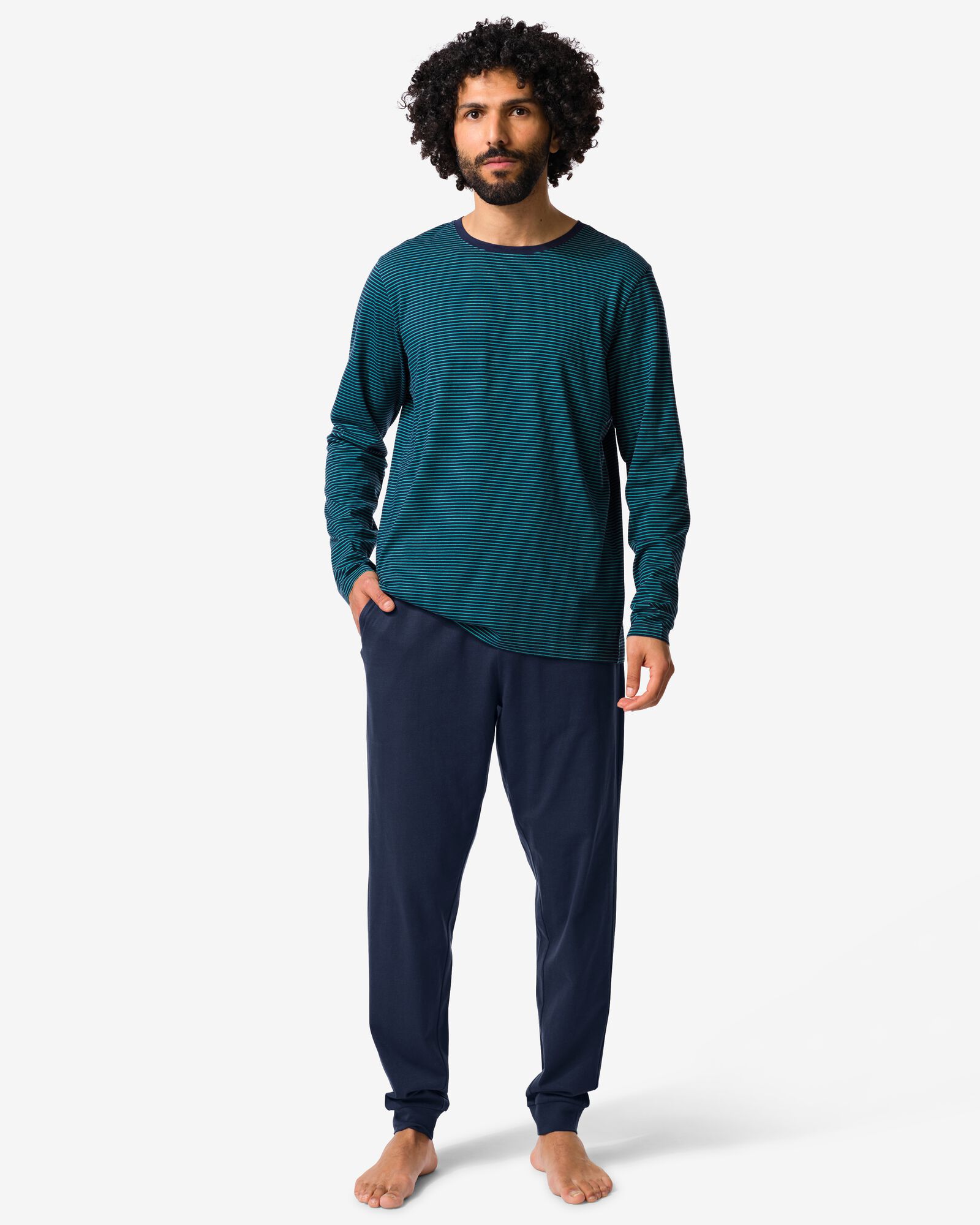 pyjama homme Jesse jersey rayures bleu fonc&eacute; - 23686660DARKBLUE - HEMA