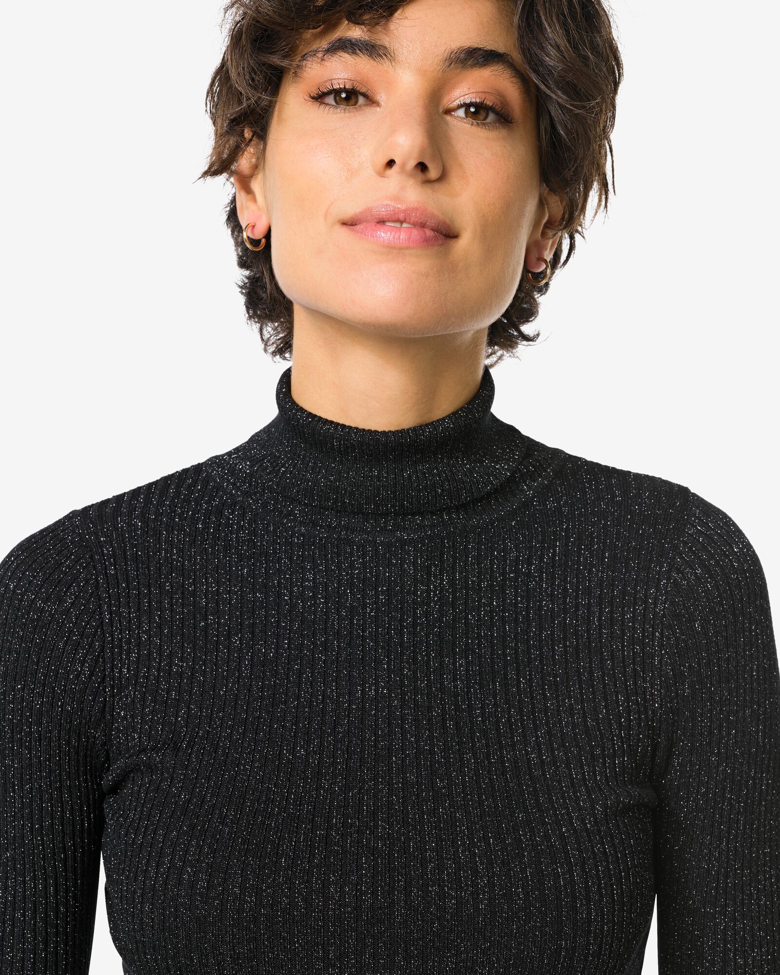 dames coltrui Nova met ribbels en glitters zwart zwart - 36245480BLACK - HEMA