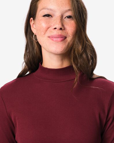 dames T-shirt Clara rib bordeauxrood bordeauxrood - 36306370BURGUNDYRED - HEMA