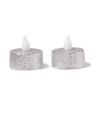 bougies chauffe-plat led ⌀3,8 x 3,6 cm paillet&eacute;es argent&eacute;es - lot de 2 - 25500178 - HEMA