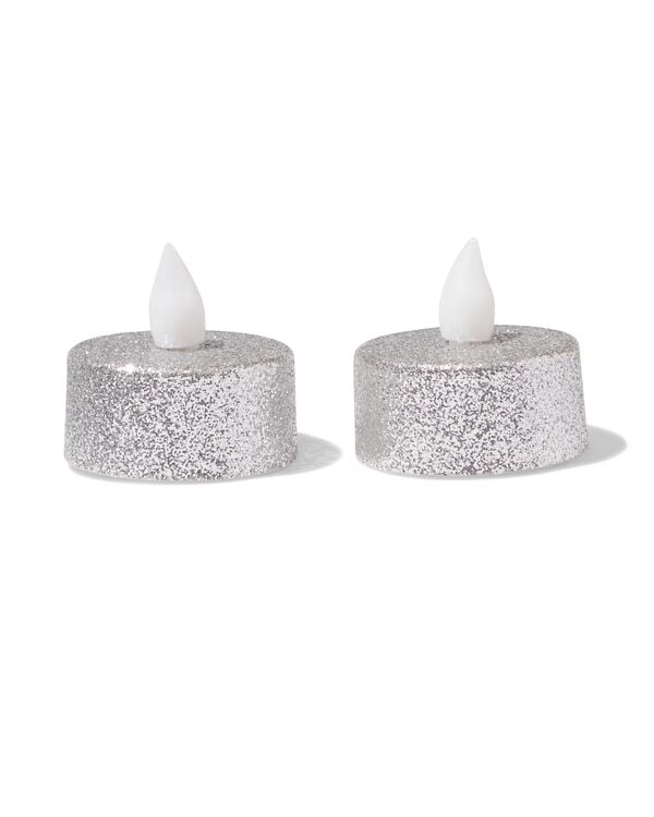 bougies chauffe-plat led ⌀3,8 x 3,6 cm paillet&eacute;es argent&eacute;es - lot de 2 - 25500178 - HEMA