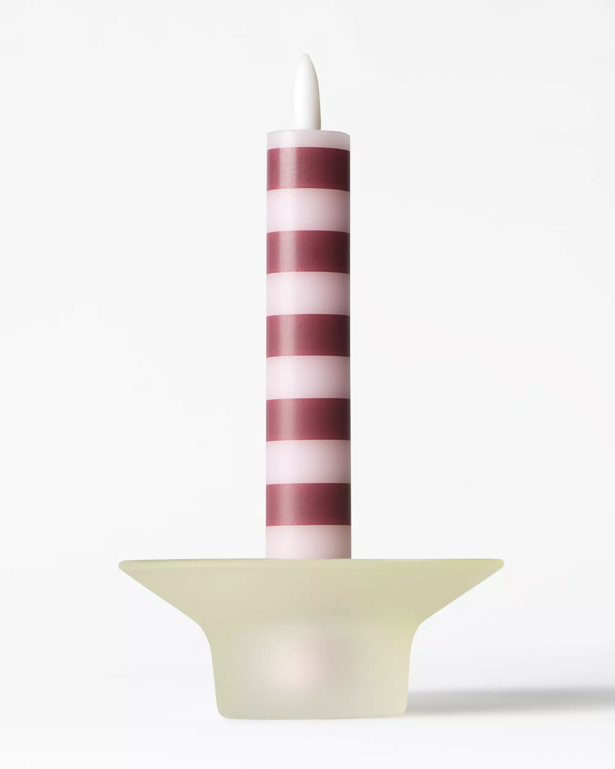 bougie longue LED ⌀2,5 x 18,4 cm, rayures rose-aubergine