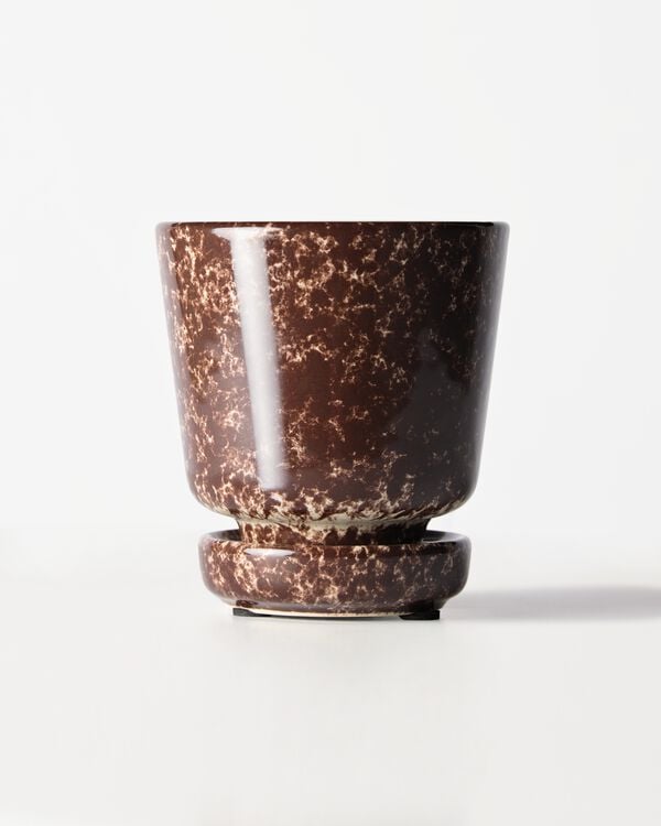 cache-pot ⌀8x8 cm c&eacute;ramique mouchet&eacute; marron - 13326303 - HEMA
