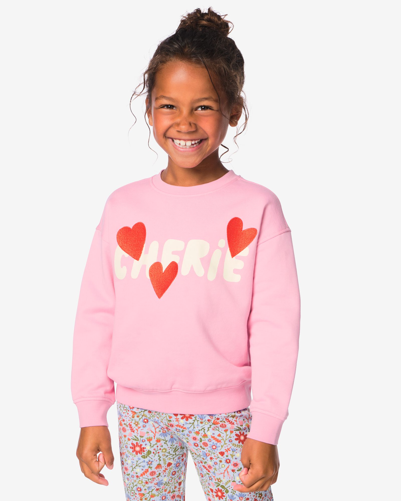 pull enfant tissu sweat c&oelig;urs rose rose - 30866505PINK - HEMA
