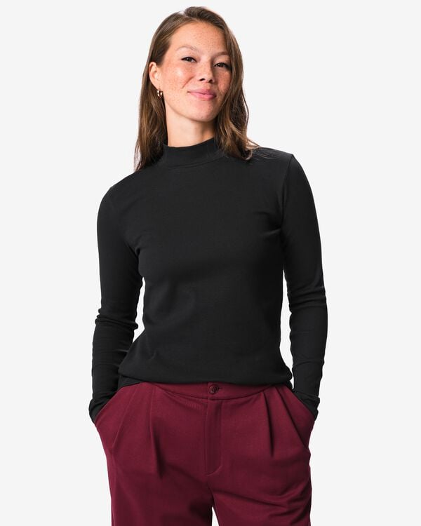 t-shirt femme Clara c&ocirc;tel&eacute; coton noir noir - 36307780BLACK - HEMA