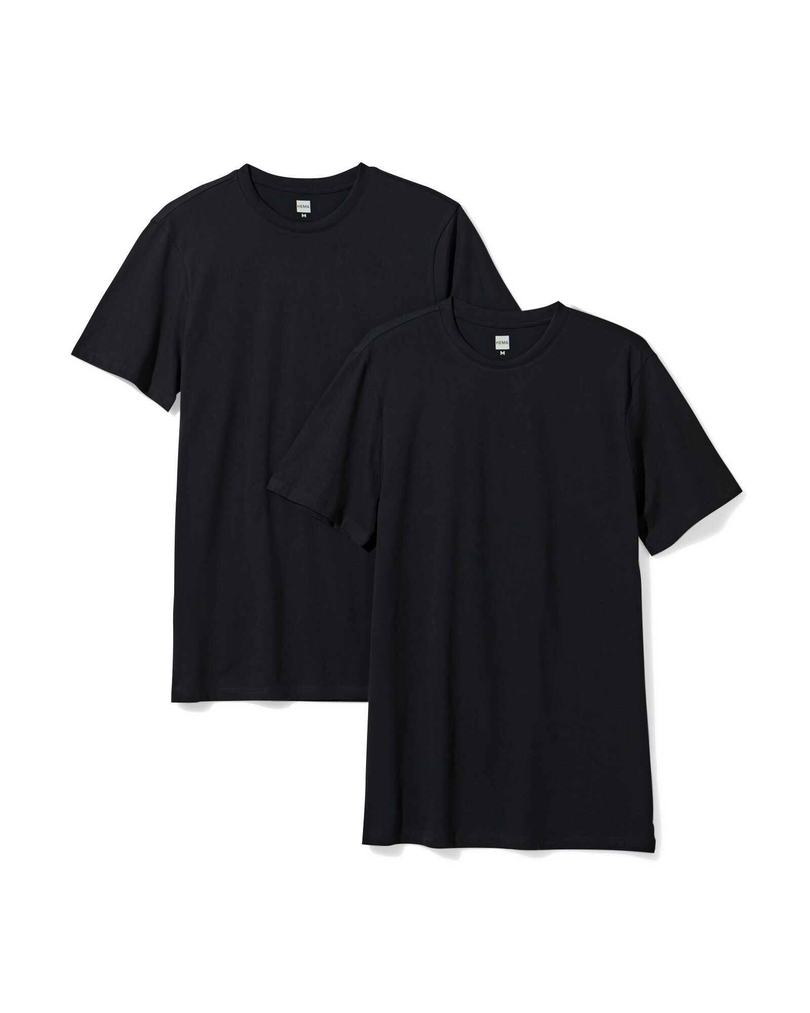 heren t-shirt regular fit o-hals extra lang - 2 stuks zwart zwart - 34277070BLACK - HEMA