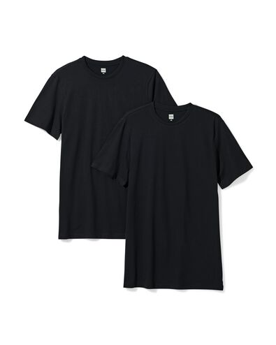 heren t-shirt regular fit o-hals extra lang - 2 stuks zwart zwart - 34277070BLACK - HEMA