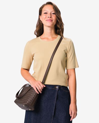 Damen-T-Shirt, Regular Fit, gerippt beige beige - 36306660BEIGE - HEMA