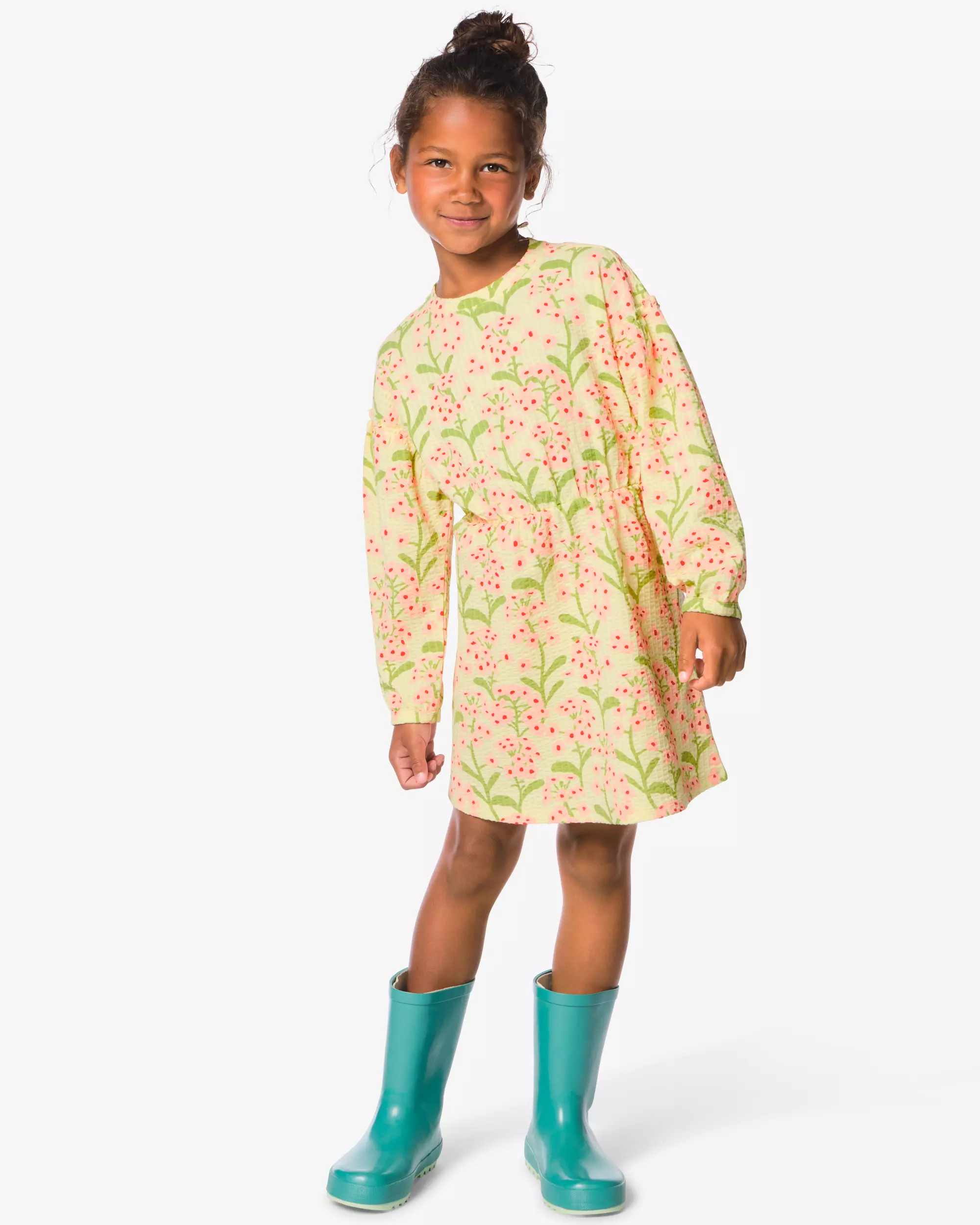 kinderjurk regular fit rib bloemen