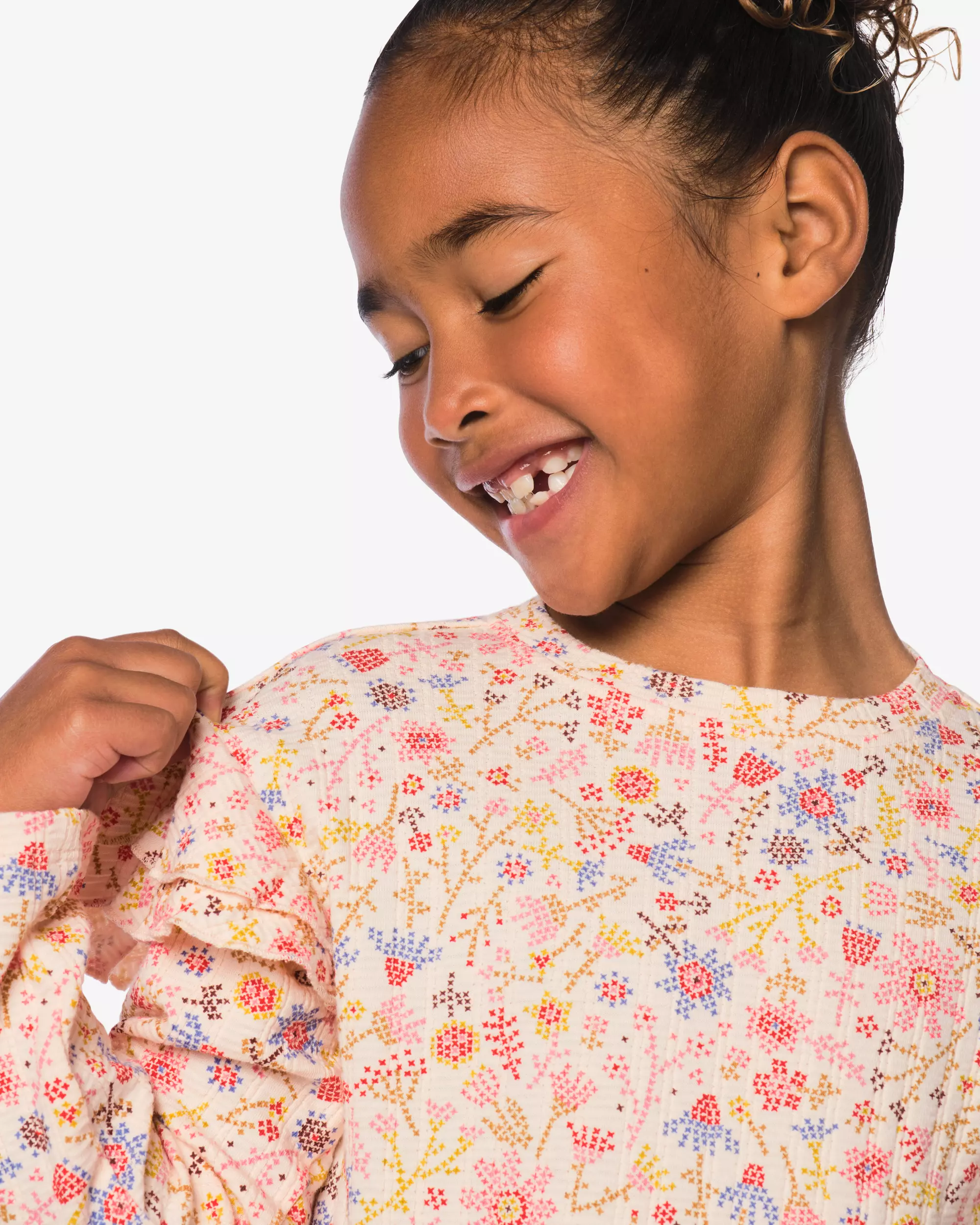 kinderjurk A-lijn rib bloemen
