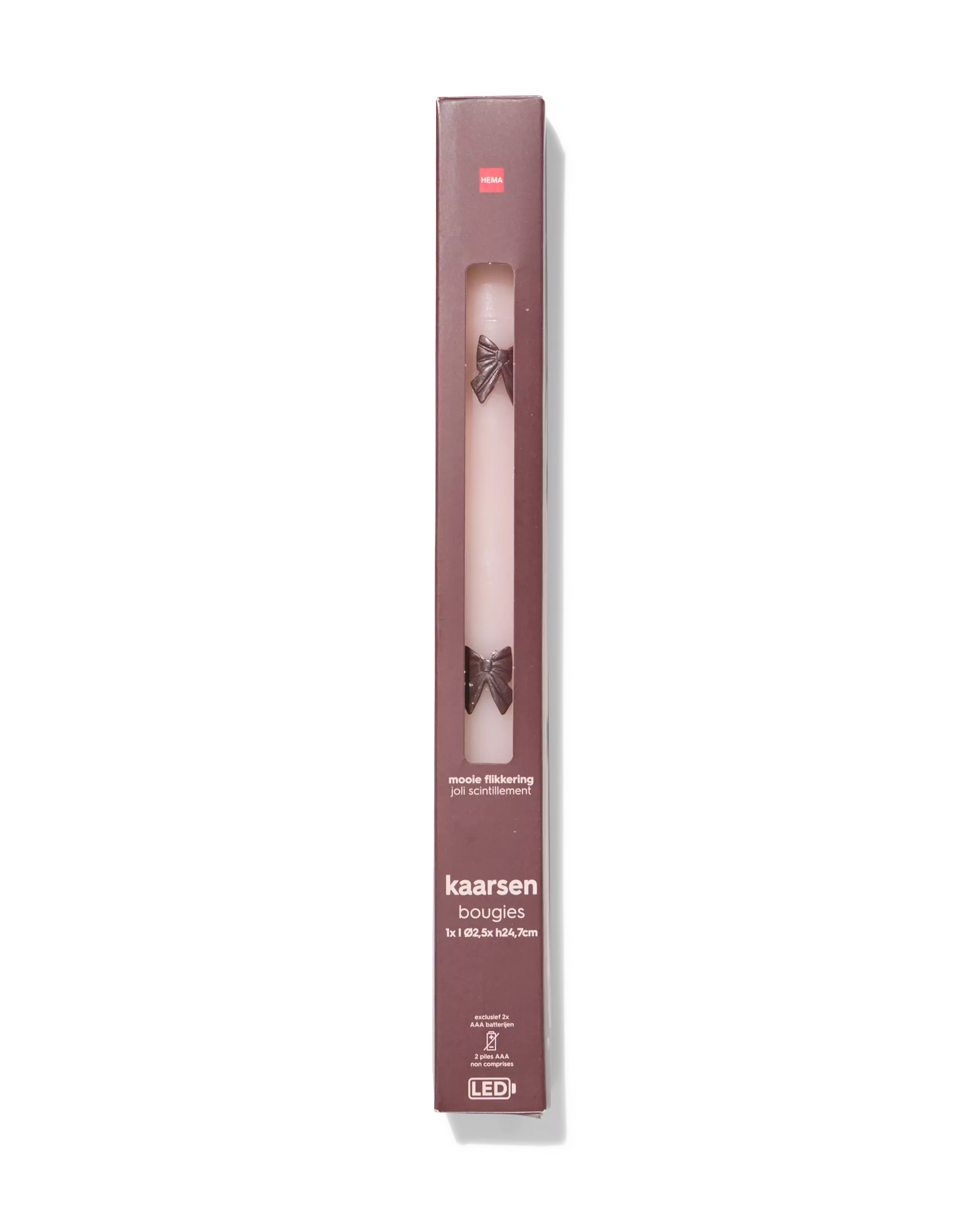 bougie led ⌀2,5 x 24,7 cm avec petits nœuds
