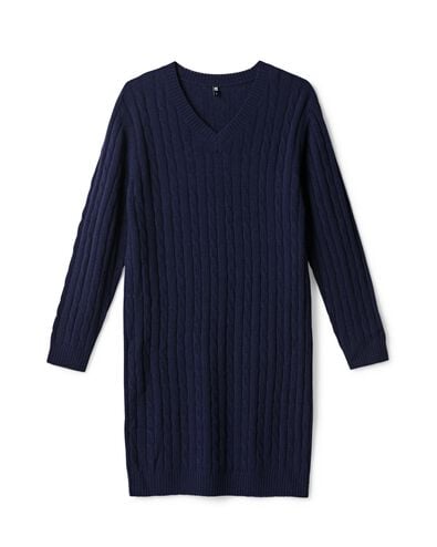 robe femme laine coupe classique motif torsad&eacute; bleu fonc&eacute; bleu fonc&eacute; - 36215070DARKBLUE - HEMA
