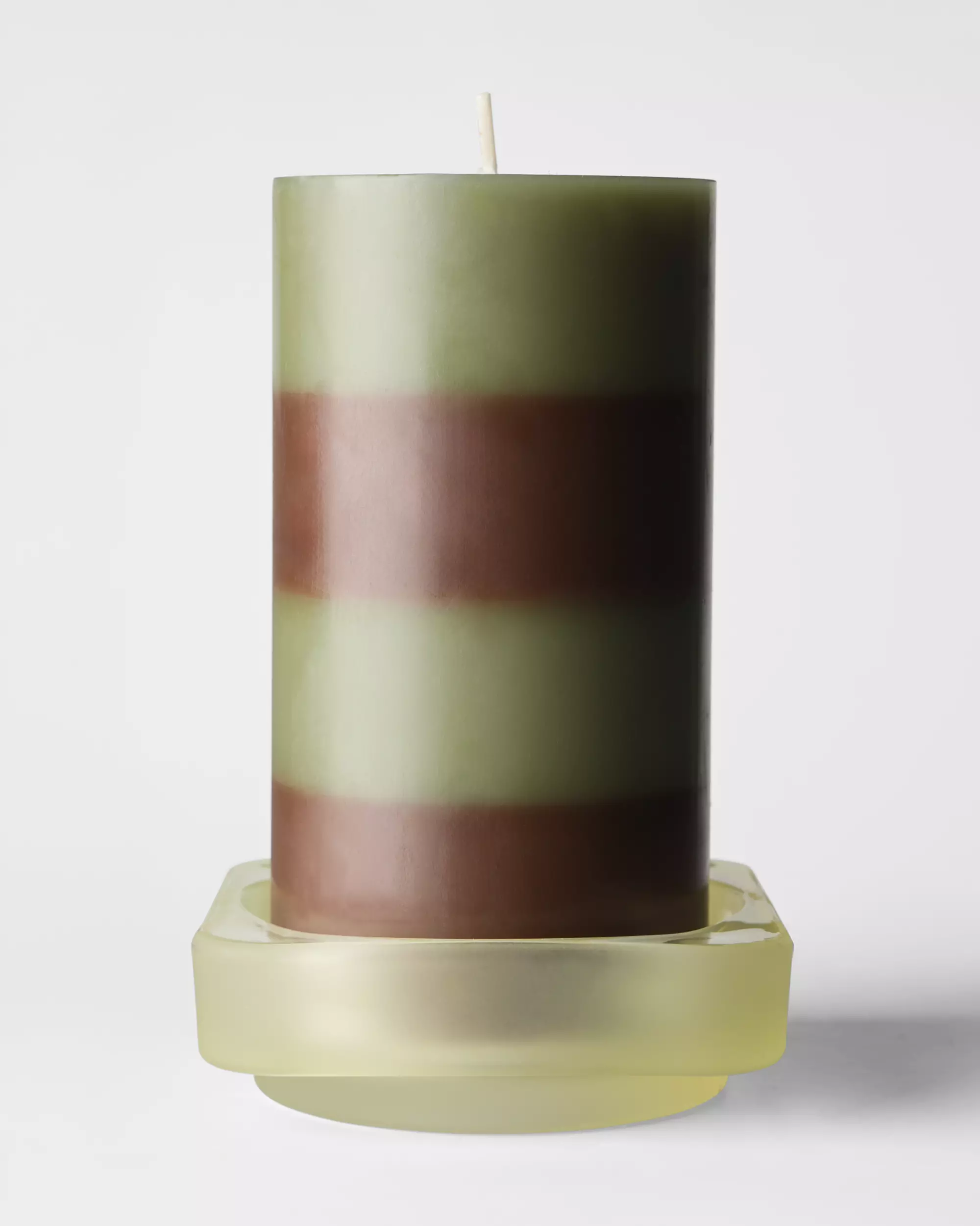 bougie cylindrique ⌀7x13cm rayures marron-vert