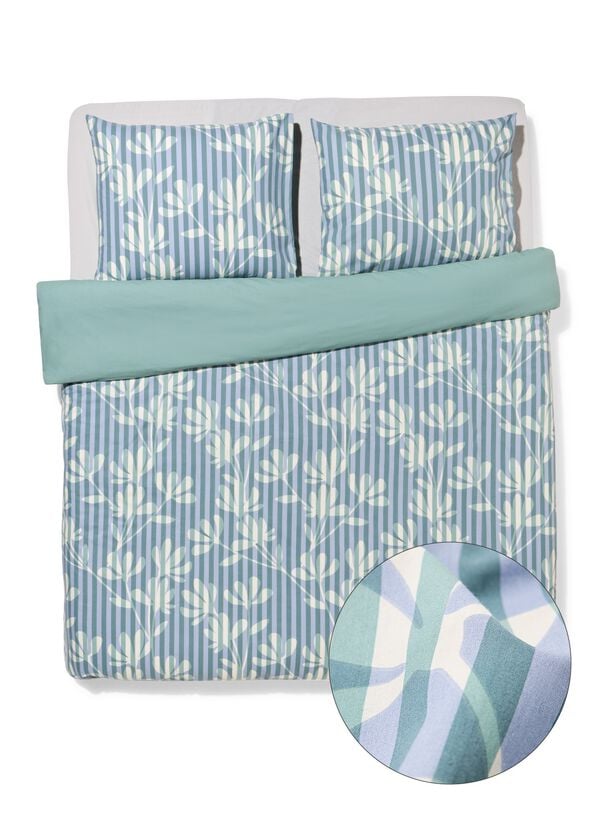 housse de couette 240x200/220cm coton doux ray&eacute; vert-bleu - 5720206 - HEMA