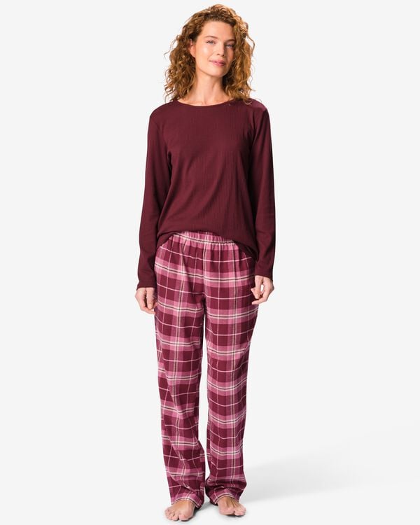 pyjama femme coton c&ocirc;tel&eacute; carreaux rouge fonc&eacute; rouge fonc&eacute; - 23401924DARKRED - HEMA