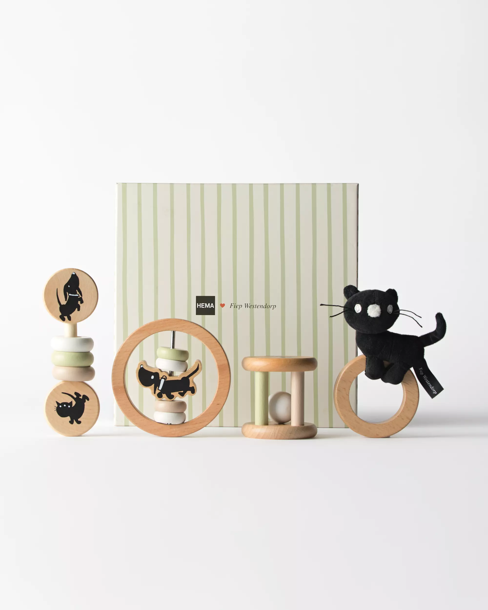 Takkie en Siepie cadeauset rammelaars 24x24x7.5cm hout