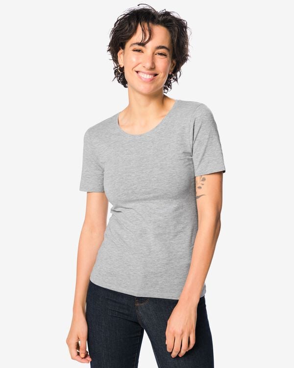 t-shirt femme jersey slim fit col en o gris clair gris clair - 36305590LIGHTGREY - HEMA
