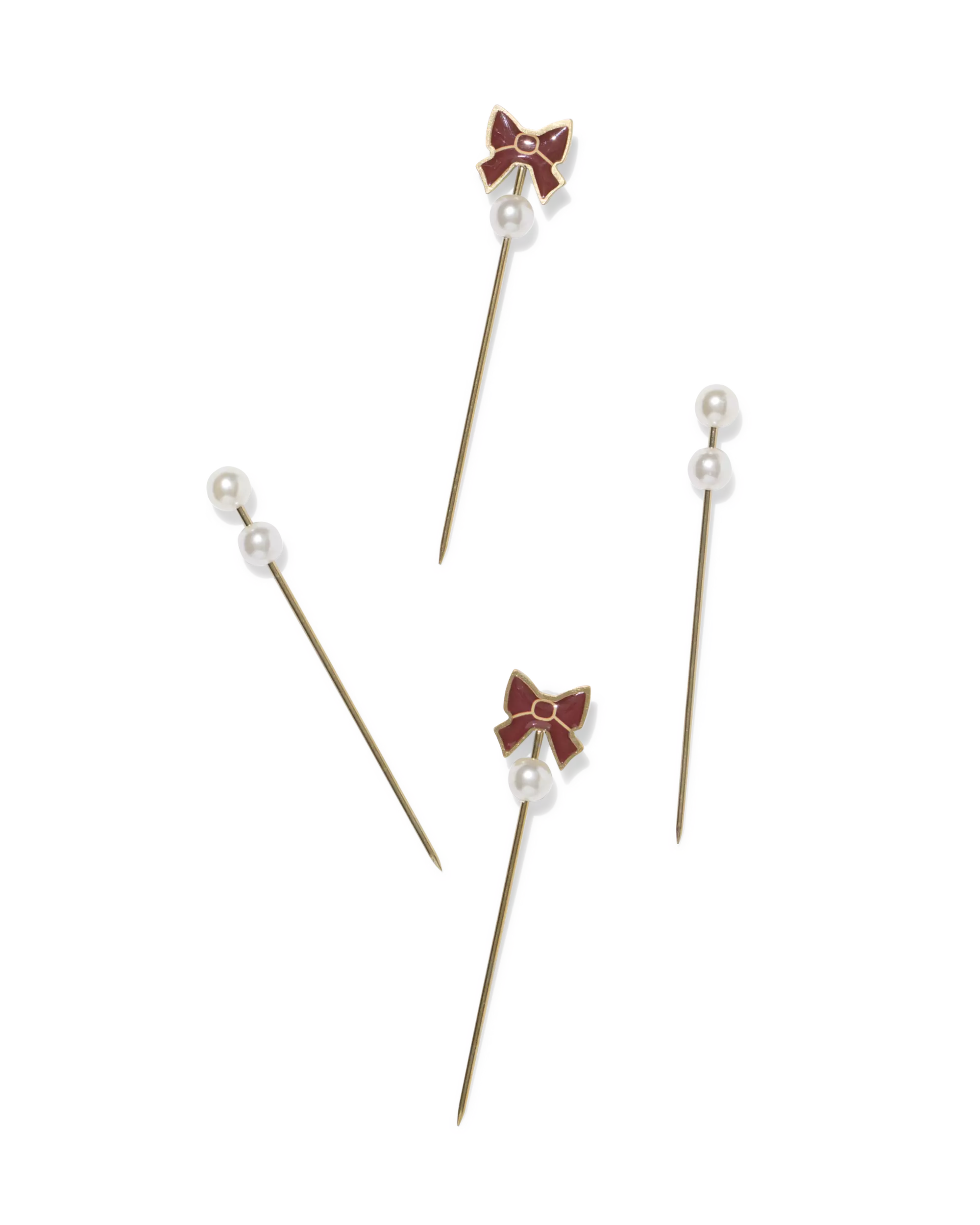 Spieße, 7 cm, Edelstahl, Schleife, Perle – 4 Stück