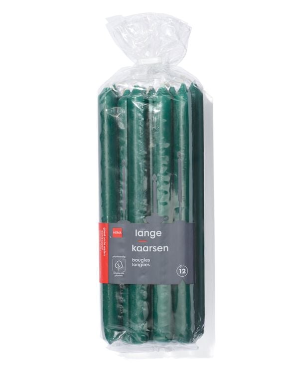 lange huishoudkaarsen &Oslash;2.2x29 donkergroen - 12 stuks donkergroen - 13501852DARKGREEN - HEMA