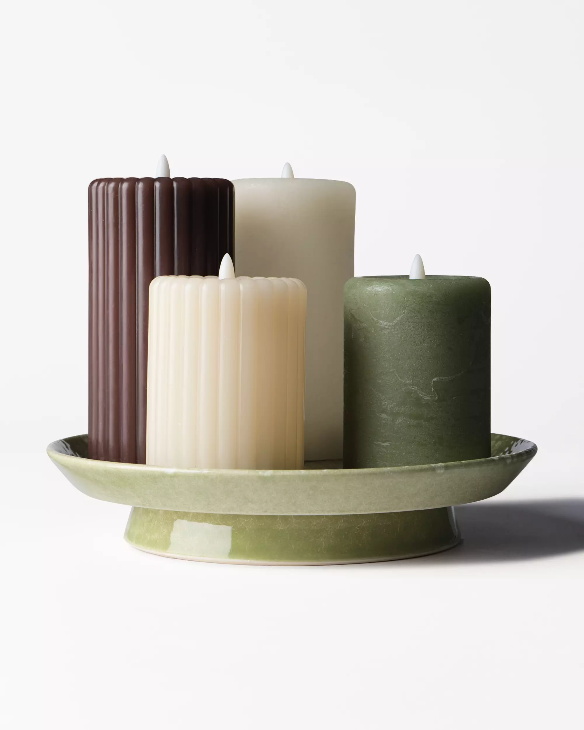 bougie cylindrique LED ⌀7,5 x 10 cm rustique verte