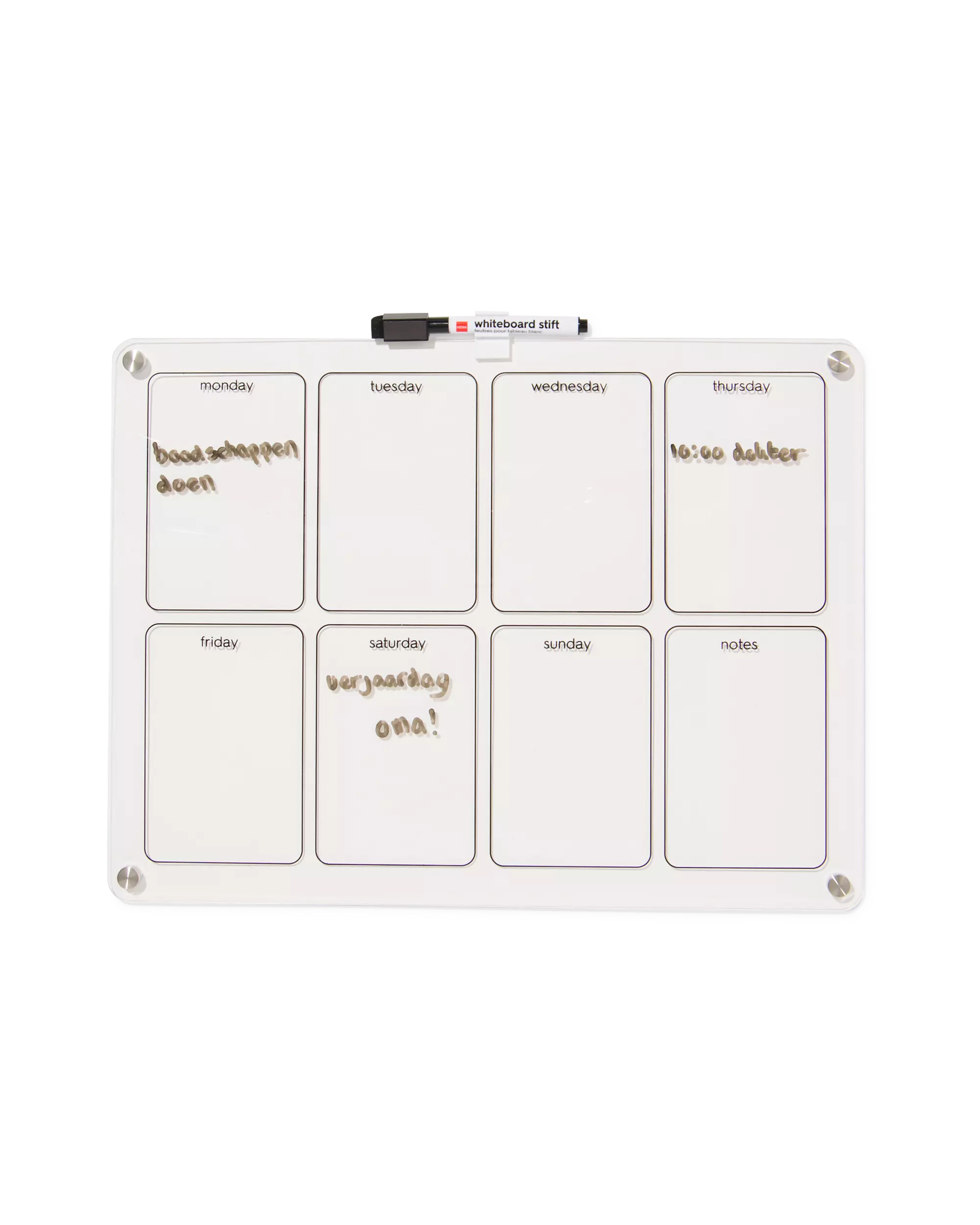 whiteboard met marker en magneten 40x30cm week