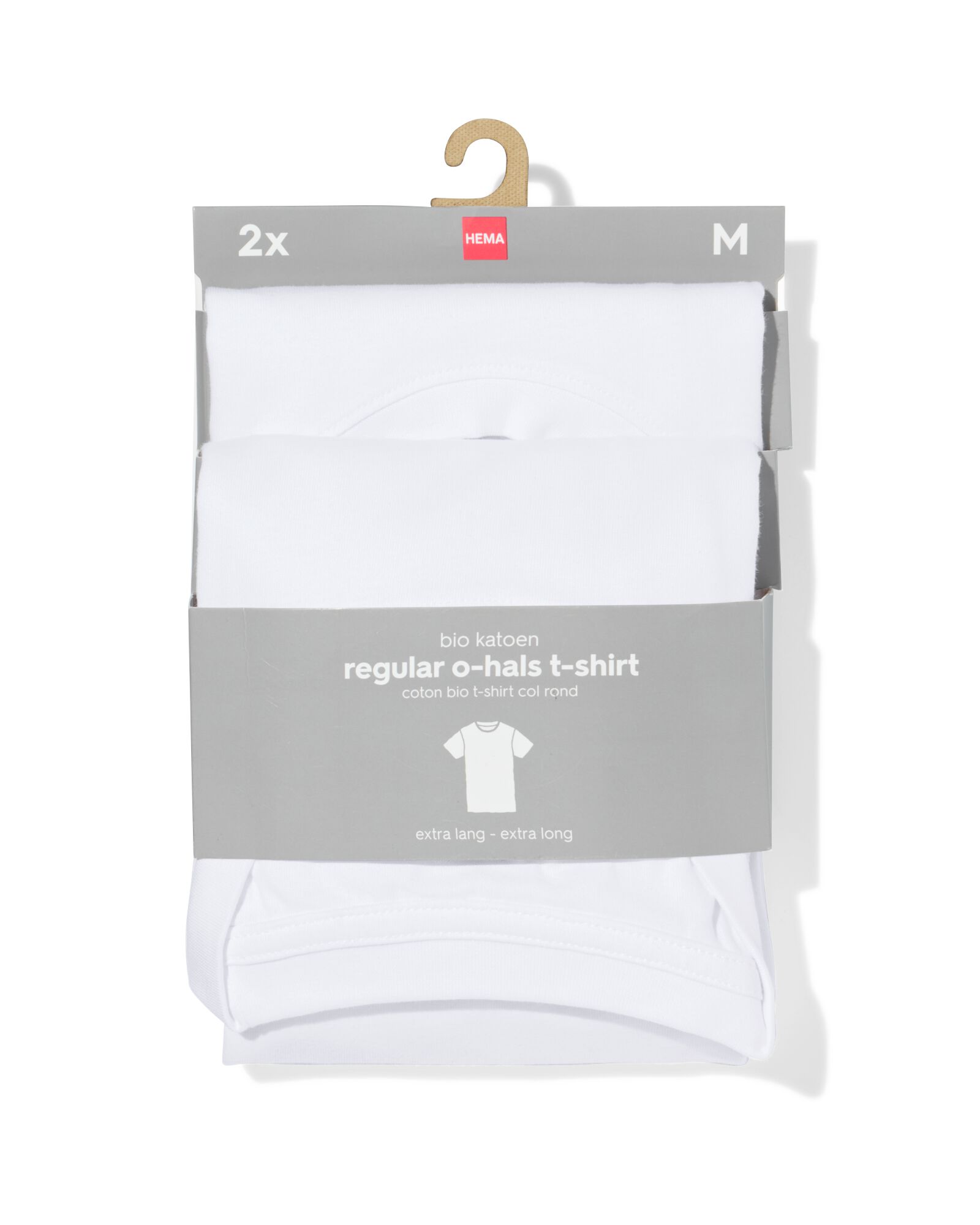 heren t-shirt regular fit o-hals extra lang - 2 stuks wit wit - 34277060WHITE - HEMA