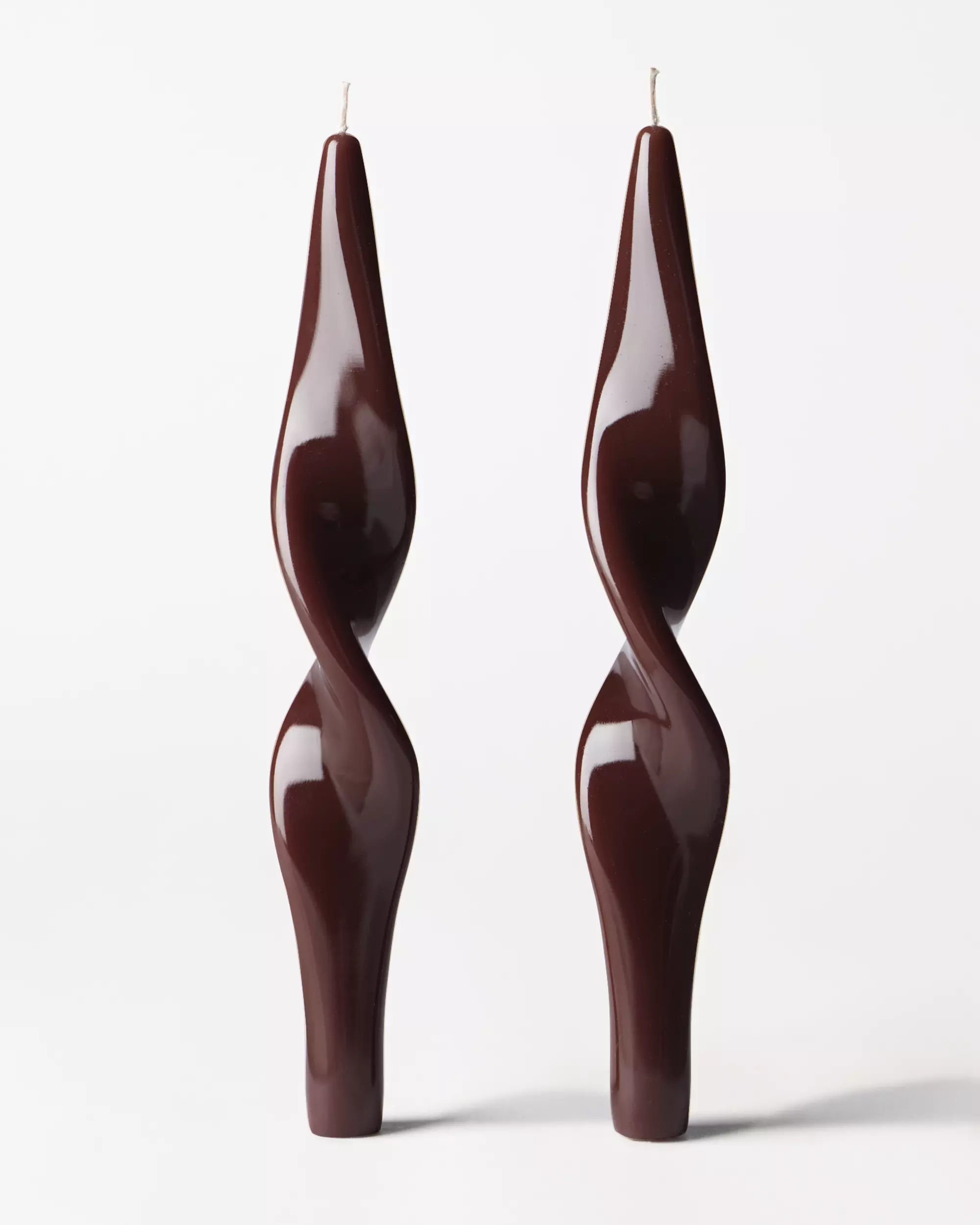 bougies longues XL ⌀4,3 x 27 cm torsadées marron foncé - lot de 2