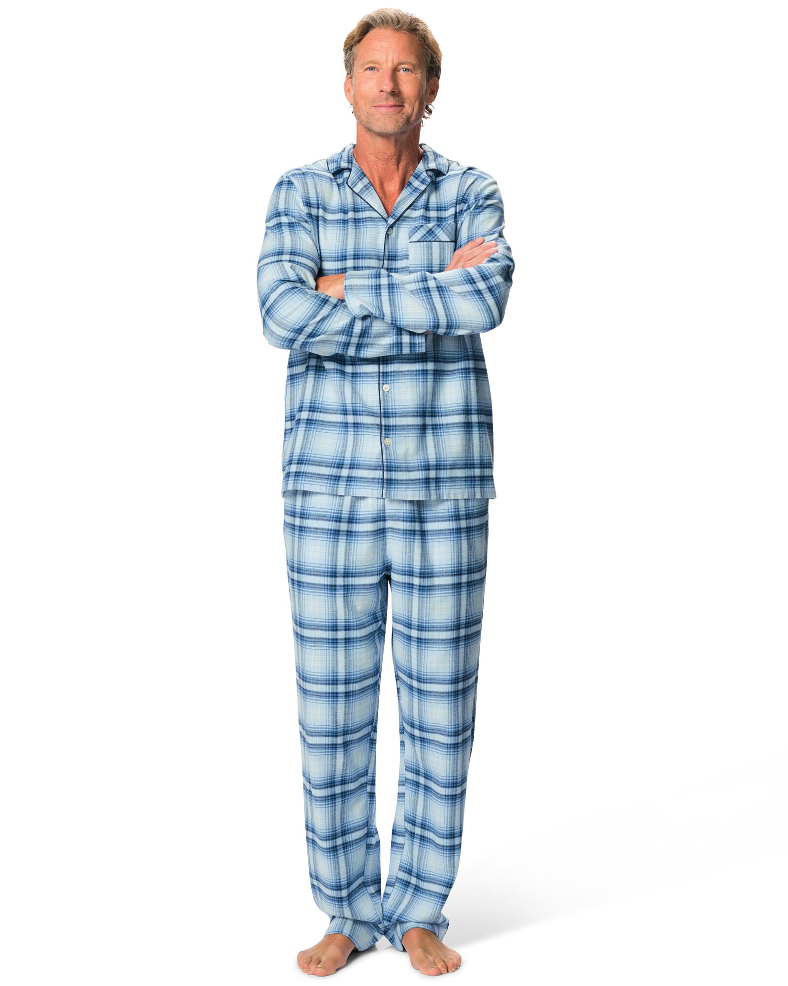 Herrenpyjama, kariert mittelblau mittelblau - 23634440MIDBLUE - HEMA