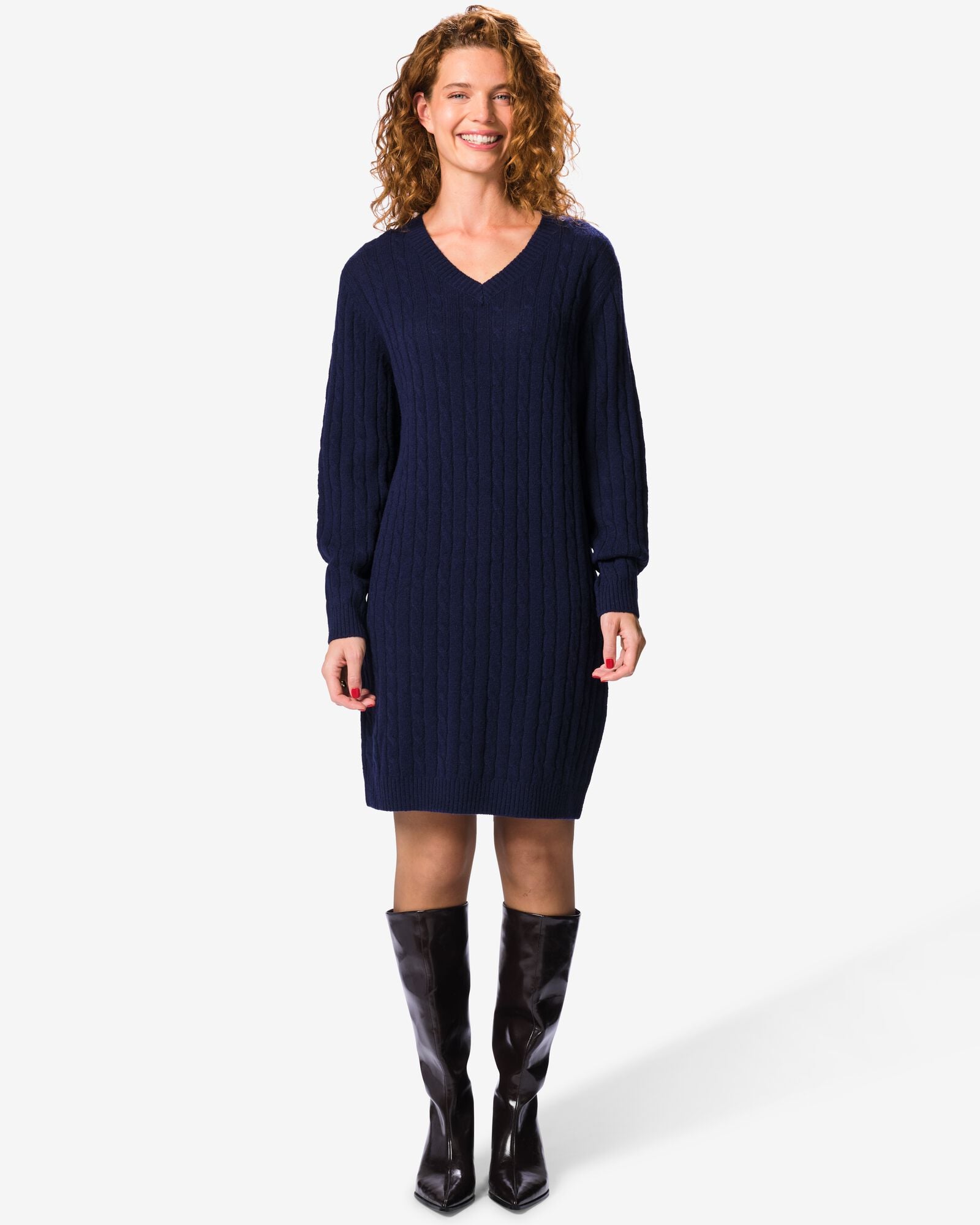 robe femme laine coupe classique motif torsad&eacute; bleu fonc&eacute; bleu fonc&eacute; - 36215070DARKBLUE - HEMA