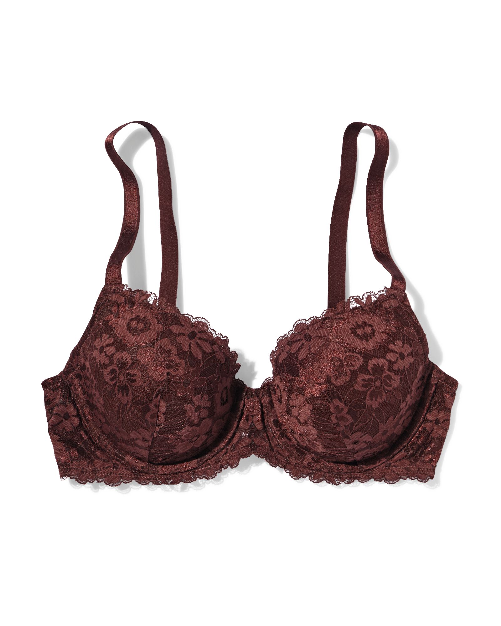 voorgevormde kanten bh met beugel donkerbruin - 21803870DARKBROWN - HEMA